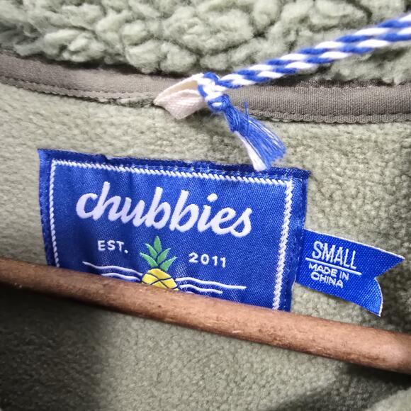 Chubbies Pullover Mens Small Green Fleece Quarter Zip High Pile Lasso Pink - Picture 3 of 10